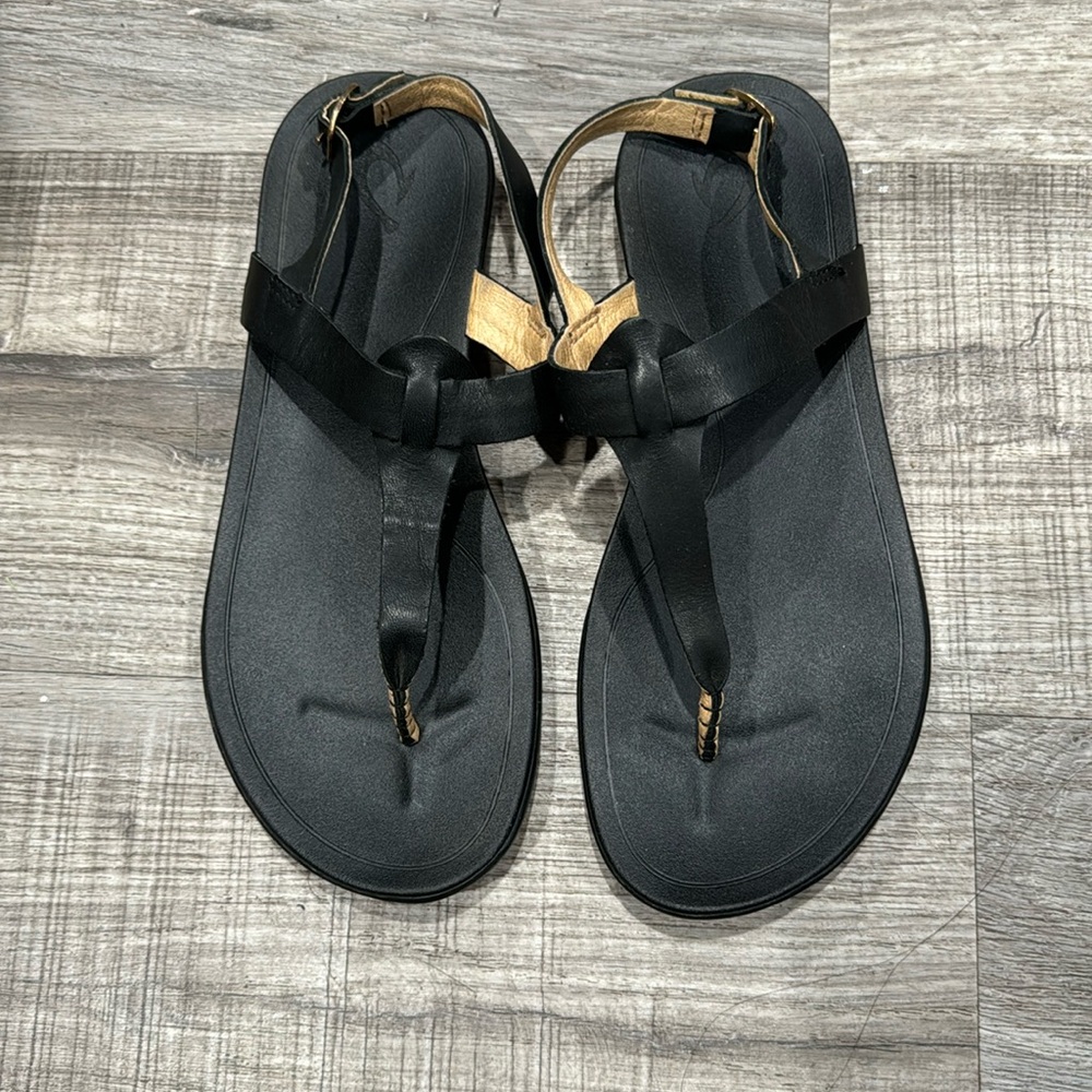 Women Olukai  Slingback Flats T Strap Sandals Black Size W8